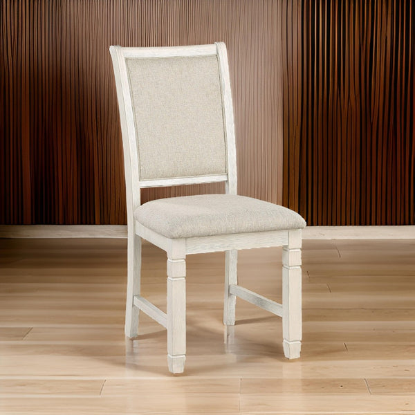 English Elm Anji Acacia Veneer Dining Chair Set Antique White Curved Back Cushioned Seat Beige+White B056P416900