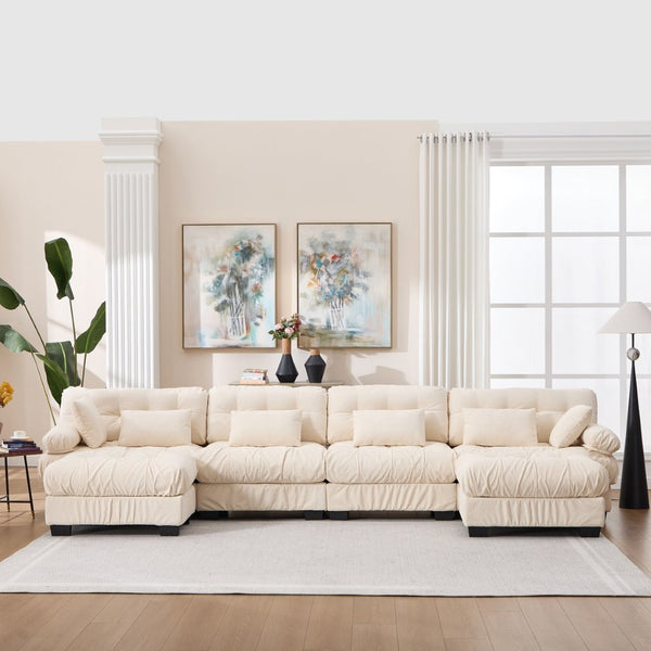 English Elm U Shaped Modular Cloud Sectional with Plush Flannelette Upholstery Deep Seat Living Room Sofa Beige W2120S00053