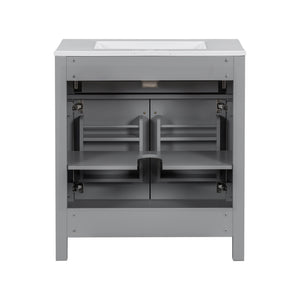 English Elm 30" Modern Bathroom Vanity with Ceramic Sink and Soft-Close Doors, Solid Wood MDF Build, Sleek Handles Gray N729P263155E