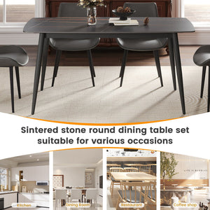 English Elm 62.99" Modern Artificial Stone Curved Edge Dining Table With Black Metal Legs – Seats 6 Comfortably! W1535S00498