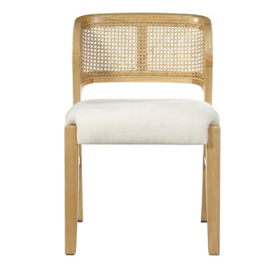 English Elm Mid-century Modern Rattan Cane Back Dining Chair Set Rubberwood Frame Upholstered Seat N768P437928N