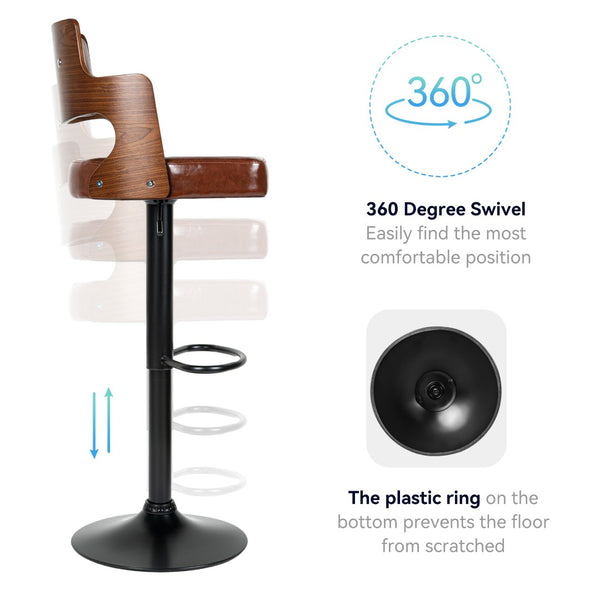 English Elm Swivel Bar Stools Set Of 2 - Modern Pu Leather, Adjustable Height, Ergonomic Design For Comfort T3950P396627-GIGA