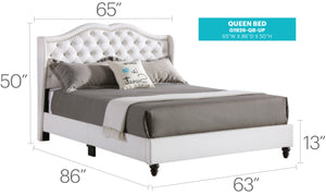 English Elm Elegant Velvet Transitional King Bed with Padded Headboard, Durable Craftsmanship and Stylish Comfort White 6.3 L x 36.5 W x 64.5 H B078118310