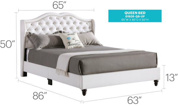 English Elm Elegant Velvet Transitional King Bed with Padded Headboard, Durable Craftsmanship and Stylish Comfort White 6.3 L x 36.5 W x 64.5 H B078118310