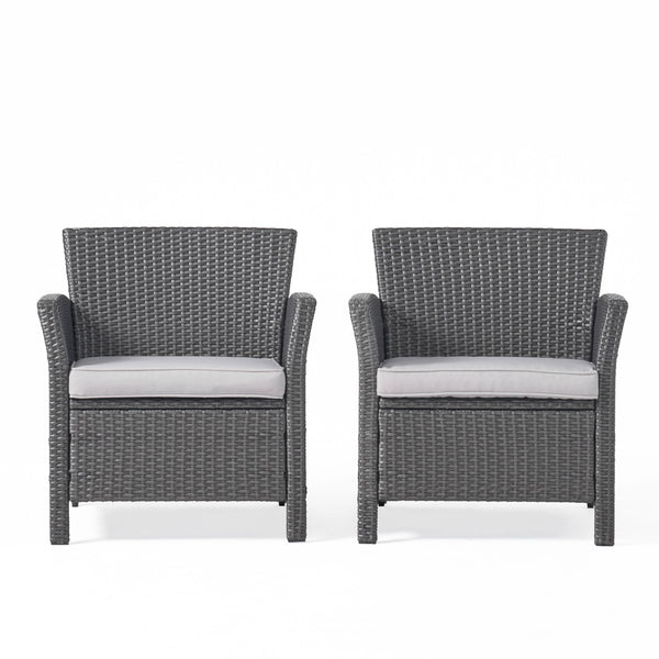 English Elm Christopher Knight Home® - ST LUCIA CHAIR Stylish PE Rattan Patio Seat with Iron Frame, Waterproof Fabric, Compact 28.25x25.5x17 Grey 54676.00GRY
