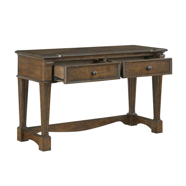 English Elm Classic Chairside Table with Fluted Pilasters, Glass Door, Adjustable Shelf and Built-In Charging Ports Brown 53.5 L x 21.5 W x 14.5 H B011P387122
