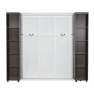 English Elm Queen Murphy Wall Bed with Hydraulic Lift and Push Pull Cabinet Storage Unit Espresso LP000381AAP