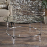 Christopher Knight Home® - Noble House - Elowen Modern Round Tempered Glass Coffee Table with Acrylic and Iron Accents