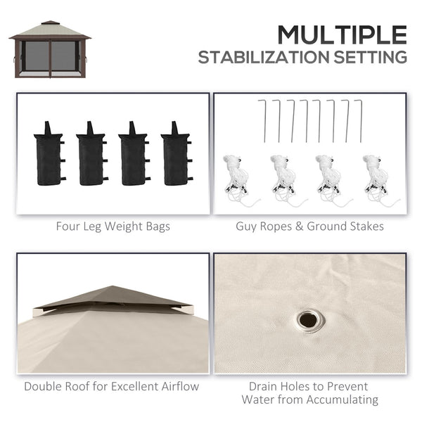 English Elm Outsunny 13' X 13' Instant Pop-Up Gazebo With 2-Tier Roof, Netting & Carry Bag For Outdoor Events W2225P174280-GIGA