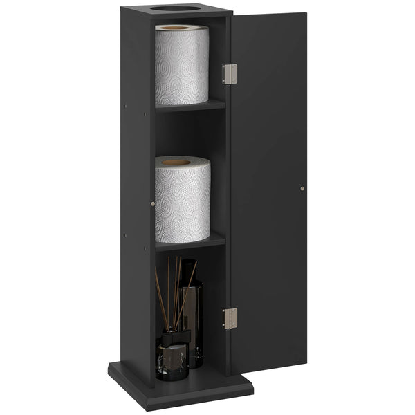 English Elm HOMCOM Modern Corner Toilet Paper Tower Cabinet with Hidden Screw Design and Magnetic Door Lock Black W2225P217011