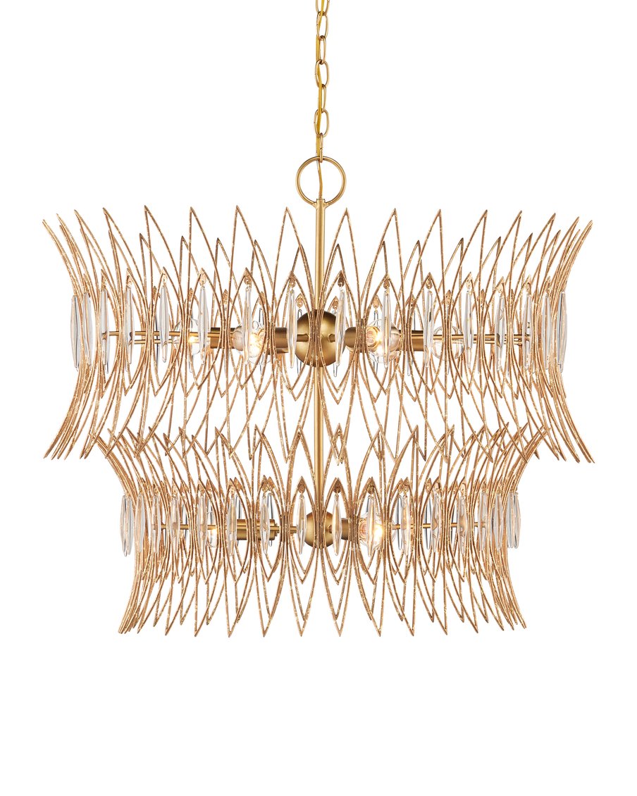Currey & Company Marquise Oval Gold Chandelier - Elegant Mid-century Design With Leaf Motifs And Dimmable Lighting Gold Glass ,Wrought Iron 9000-1287-currey-company