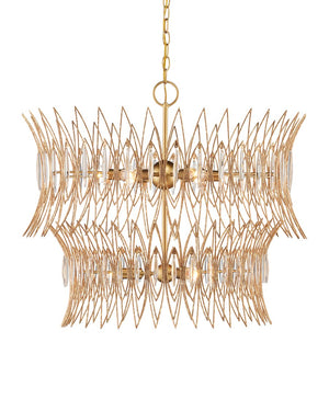 Currey & Company Marquise Oval Gold Chandelier - Elegant Mid-century Design With Leaf Motifs And Dimmable Lighting Gold Glass ,Wrought Iron 9000-1287-currey-company
