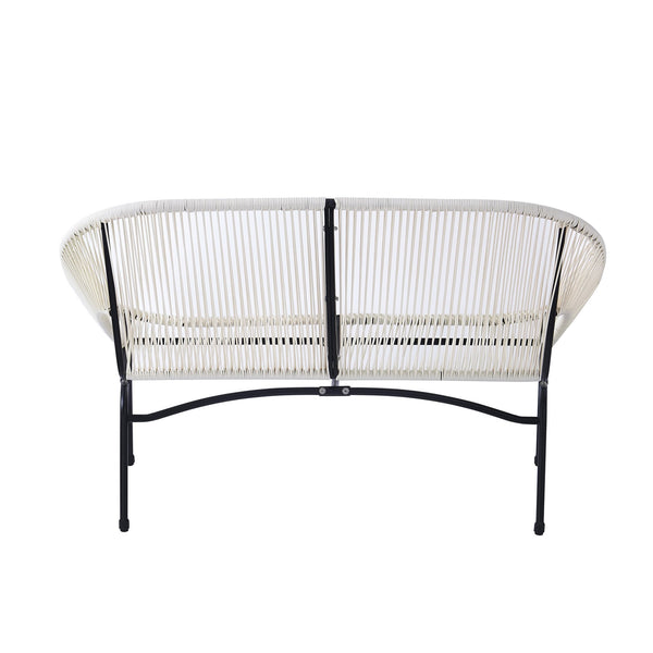 English Elm Christopher Knight Home® - CONDESSA Modern Outdoor Wicker Loveseat with Hammock Weave, Durable PE Rattan & Powder Coat Iron Frame Black,Ivory White N775P241727W