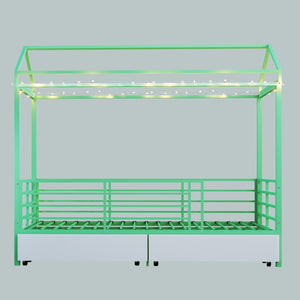 English Elm Metal Twin Over Bunk Bed with Full Guardrail Ladder and Convertible Iron Frame W3752S00018