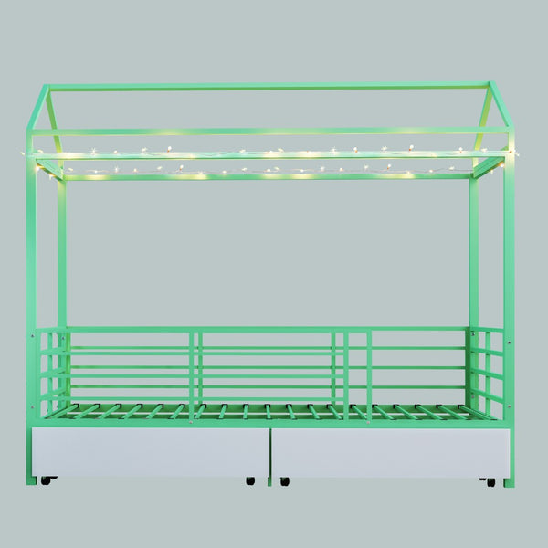 English Elm Metal Twin Over Bunk Bed with Full Guardrail Ladder and Convertible Iron Frame W3752S00018