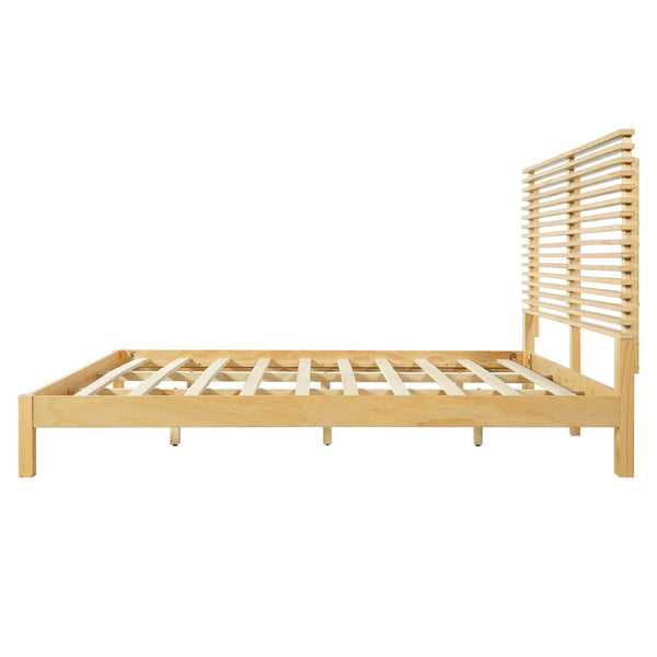 English Elm Premium Solid Wood King Platform Bed Warm Toned Slat Headboard Modern Bedroom Frame Natural N770PK367005N