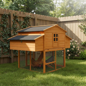 English Elm Chicken Coop Outdoor Backyard Habitat with Nesting Boxes Perch Rail and Weatherproof Roof W3166S00001