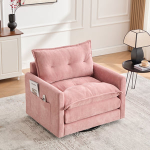 English Elm UNITED Swivel Barrel Chair with Chenille Upholstery, 360° Smooth Rotation, Padded Arm Comfort and Side Pockets for Living Room Relaxation Pink W1568P290091