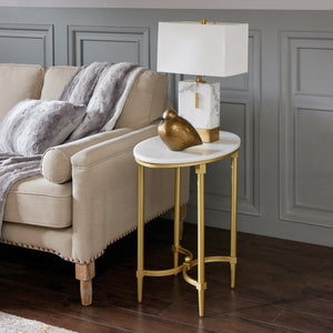 JLA Home Madison Park Signature - End Oval Marble End Table with Gold Metal Legs — Elegant Oval Accent Table for Living Rooms, Bedsides, Offices MPS120-0124
