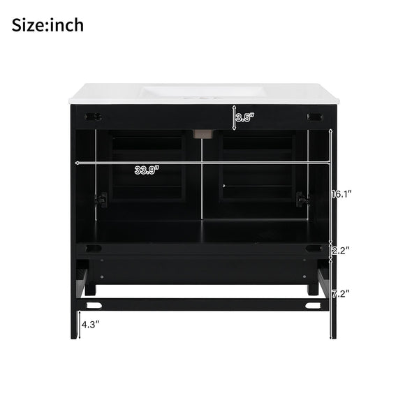 English Elm 72" Black Bathroom Vanity Set with Double Ceramic Sinks, Soft-Close Doors, Divided Drawer, Ample Storage and Solid Wood Frame for Durable Modern Style N729P000006B