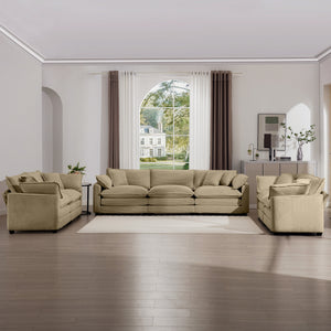 English Elm Modern 2-Piece Sofa Set: Luxurious Tan Corduroy 2-Seater & 3-Seater With Memory Foam Cushions & Pillows W714S00794