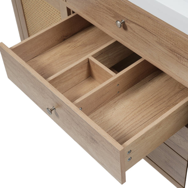 English Elm Christopher Knight Home® - 60" Modern Bathroom Vanity with Durable SMC Sink, Rattan Doors, Soft-Close Drawers, Pine Legs Antique Natural N817P296130N