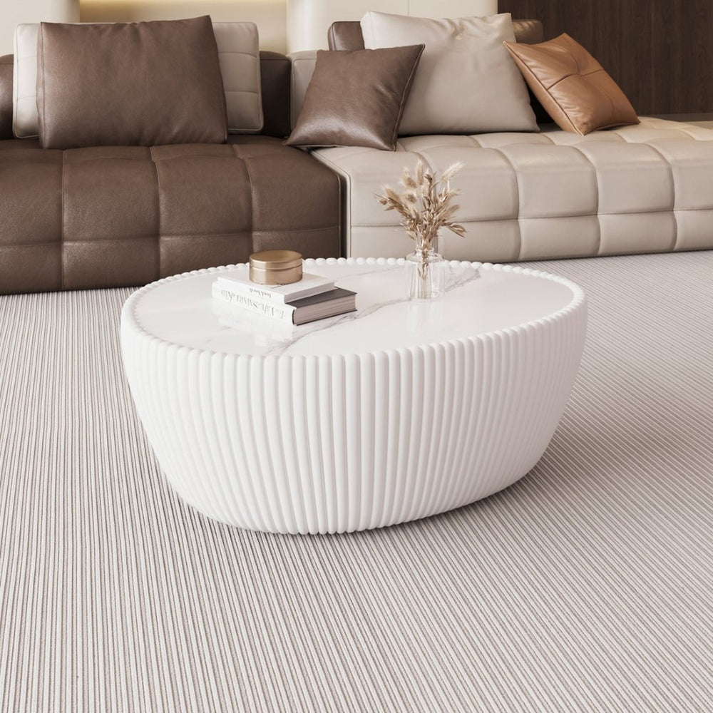 English Elm Light Egg Shaped Sintered Stone Coffee Table with Unique Veining for Modern Living W3081P338222