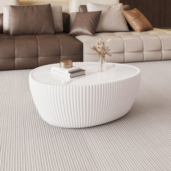 English Elm Light Egg Shaped Sintered Stone Coffee Table with Unique Veining for Modern Living W3081P338222
