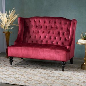 English Elm Christopher Knight Home® - LOVESEAT wingback velvet button-tufted diamond stitch loveseat with plush comfort and durable sheen WINE RED 61186.00NVLTWIN