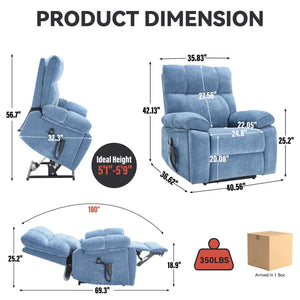 English Elm Beige Chenille Power Lift Recliner Dual Motor Massage Heat 350 Lb Capacity Blue W1803P264051