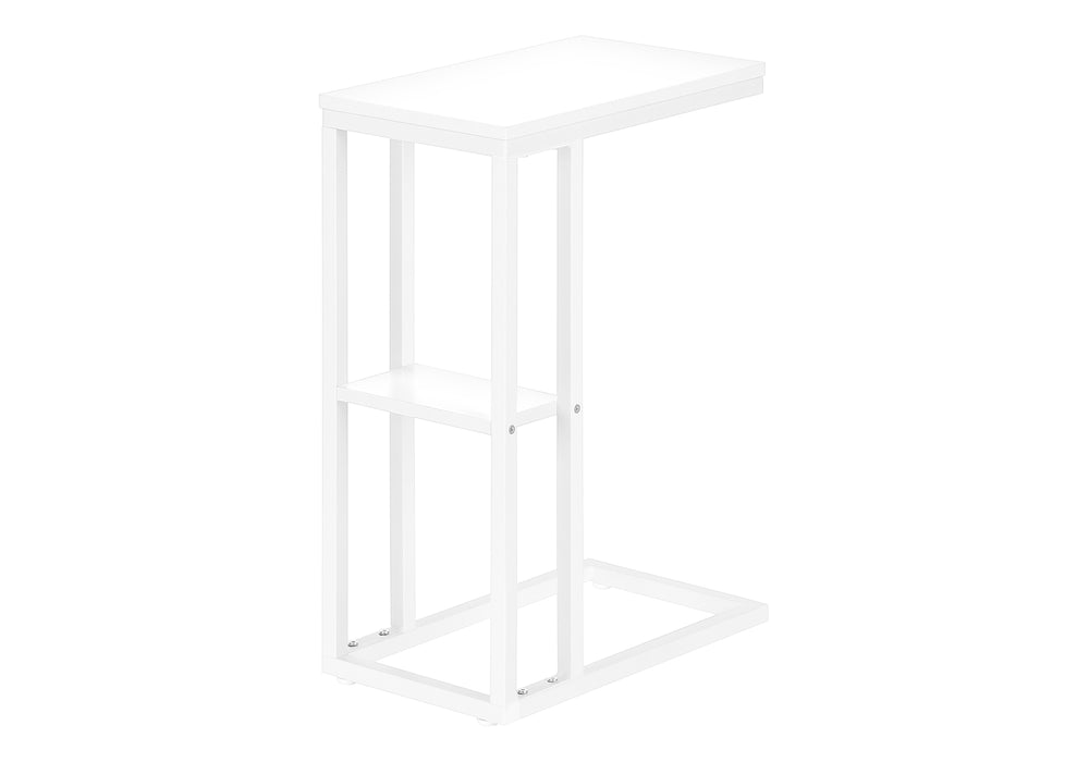 English Elm Accent Table - C-Shaped Modern Design For Living Room & Bedroom, White Marble Top & Metal Frame B2710P219402