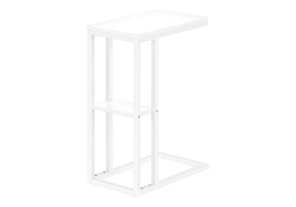English Elm Accent Table - C-Shaped Modern Design For Living Room & Bedroom, White Marble Top & Metal Frame B2710P219402