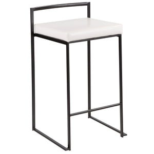 English Elm Fuji 26" Stackable Counter Stool Set Of 3 With Black Metal Frame & White Faux Leather Cushion B202P221998