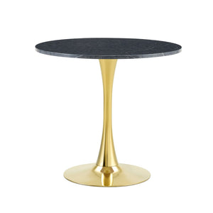 English Elm Round Faux Marble Tulip Pedestal Dining Table Mid Century Modern for Small Bistro Spaces Gold,Gray W2920P405351