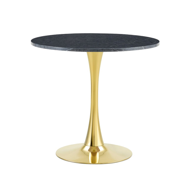 English Elm Round Faux Marble Tulip Pedestal Dining Table Mid Century Modern for Small Bistro Spaces Gold,Gray W2920P405351