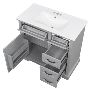 English Elm Christopher Knight Home® - 30" Bathroom Vanity with Sink Vintage Acacia Frame Ceramic Basin Soft-Close Doors & Storage Light Gray N759P313315E
