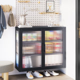 Black Wall Cabinet with Fluted Glass Doors & Adjustable Shelves by Veer