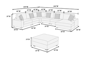 English Elm Contemporary 7 Piece Modular U Shaped Sectional Sofa in Plush Black Corduroy with Usb Port B011S02236