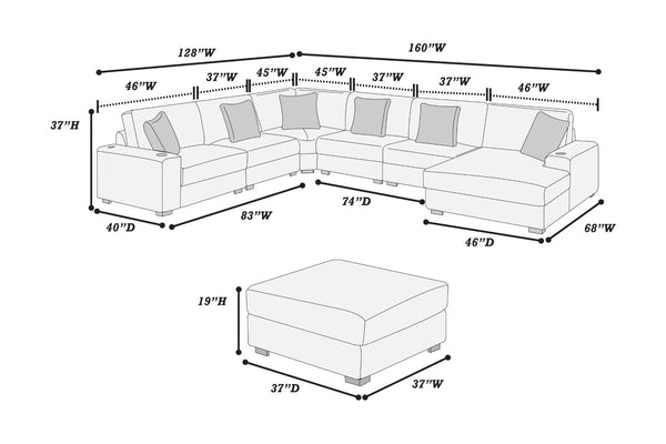 English Elm Contemporary 7 Piece Modular U Shaped Sectional Sofa in Plush Black Corduroy with Usb Port B011S02236