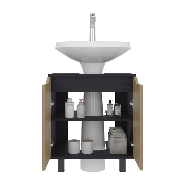 English Elm Marlo Under Sink Cabinet Black 22" Wide with Cut-Out, Two Doors, Bottom Shelf, Modern Compact Storage B070P368092
