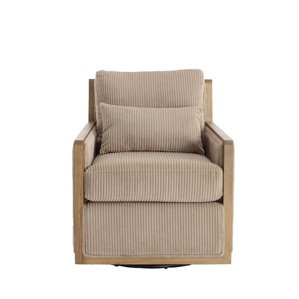 English Elm Corduroy Swivel Barrel Chair with Removable Cushion 360° Metal Base Sturdy Hardwood Frame Cozy Lounge Seat Camel W395P209394