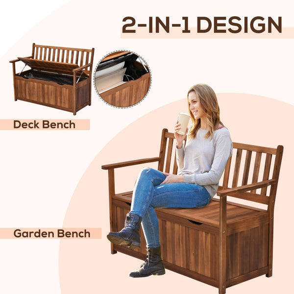 English Elm Storage Bench Solid Acacia Wood Outdoor Deck Box with Lift Top Two Person Seating T3971P385772