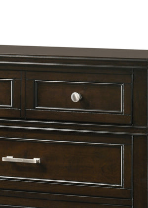 English Elm Merlot Mahogany 5-Drawer Chest — Solid Wood + MDF, French Dovetail Drawers, Transitional Style, Hardware B2699P236739