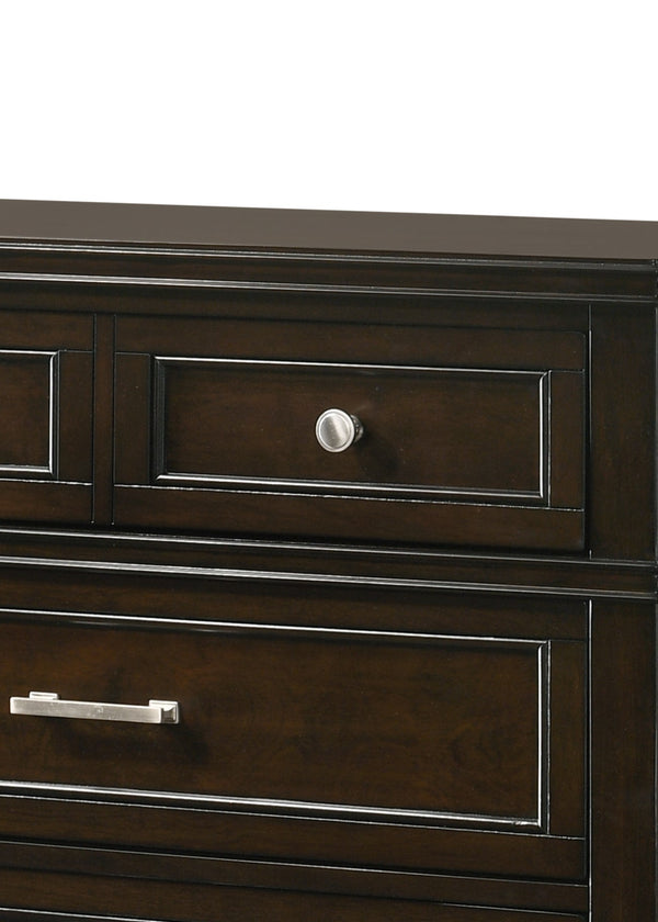 English Elm Merlot Mahogany 5-Drawer Chest — Solid Wood + MDF, French Dovetail Drawers, Transitional Style, Hardware B2699P236739