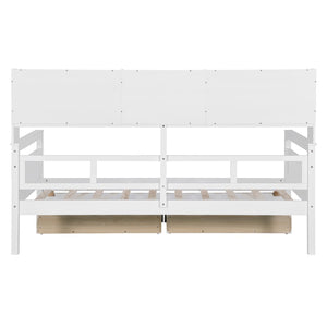 English Elm Twin Daybed with Under Bed Drawers and Built in Shelf Solid Pine Wood Frame N708P245183K