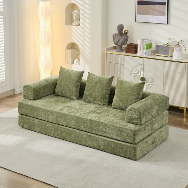 English Elm Comfy Chenille Convertible Folding Mattress Couch Sofa Bed with Armrest, Space-Saving, No Assembly Needed Green W1143P330251