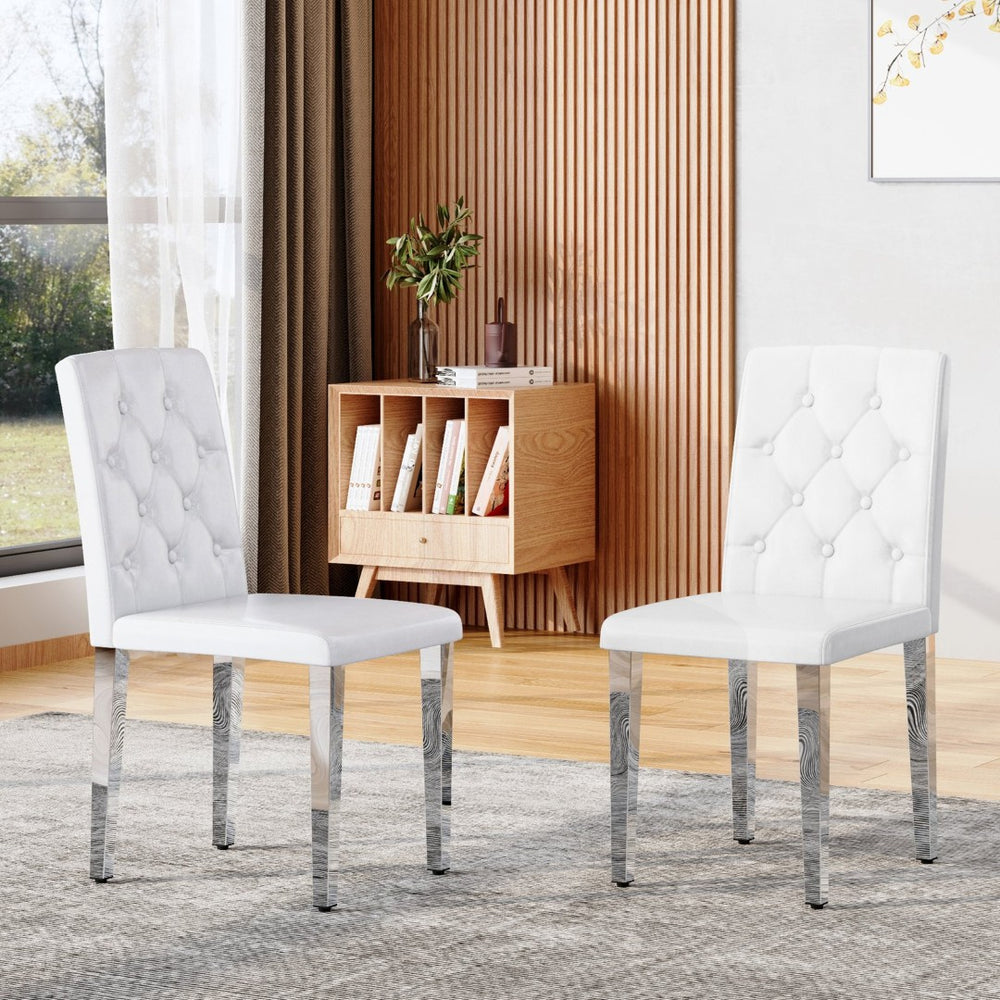 English Elm 4-piece Brown Suede Dining Chair Set with Tufted Back and Walnut Metal Legs White+Silver W1151P360051