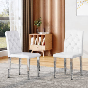 English Elm 4-piece Brown Suede Dining Chair Set with Tufted Back and Walnut Metal Legs White+Silver W1151P360051