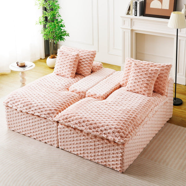 English Elm Pink Turtle Velvet Double Chaise Lounge – Versatile Lazy Sofa With Plush Comfort For Stylish Relaxation W3371S00030-GIGA