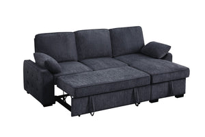 English Elm Marcello Chenille Sleeper Sectional with Reversible Chaise Storage and Charging Console Charcoal B2749S00162